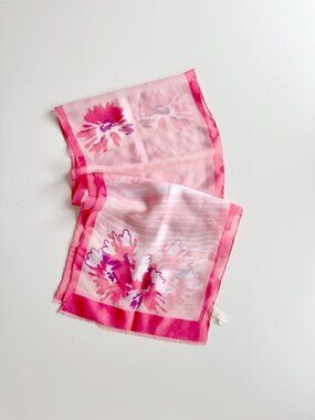 Vintage MONIQUE MARTIN Pink Floral Striped Poly Chiffon 53"x11" Rectangle Scarf